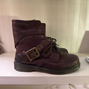 Dr Martens Triumph AirWair Brown Leather Plaid Boots Buckle | Men's Size 8